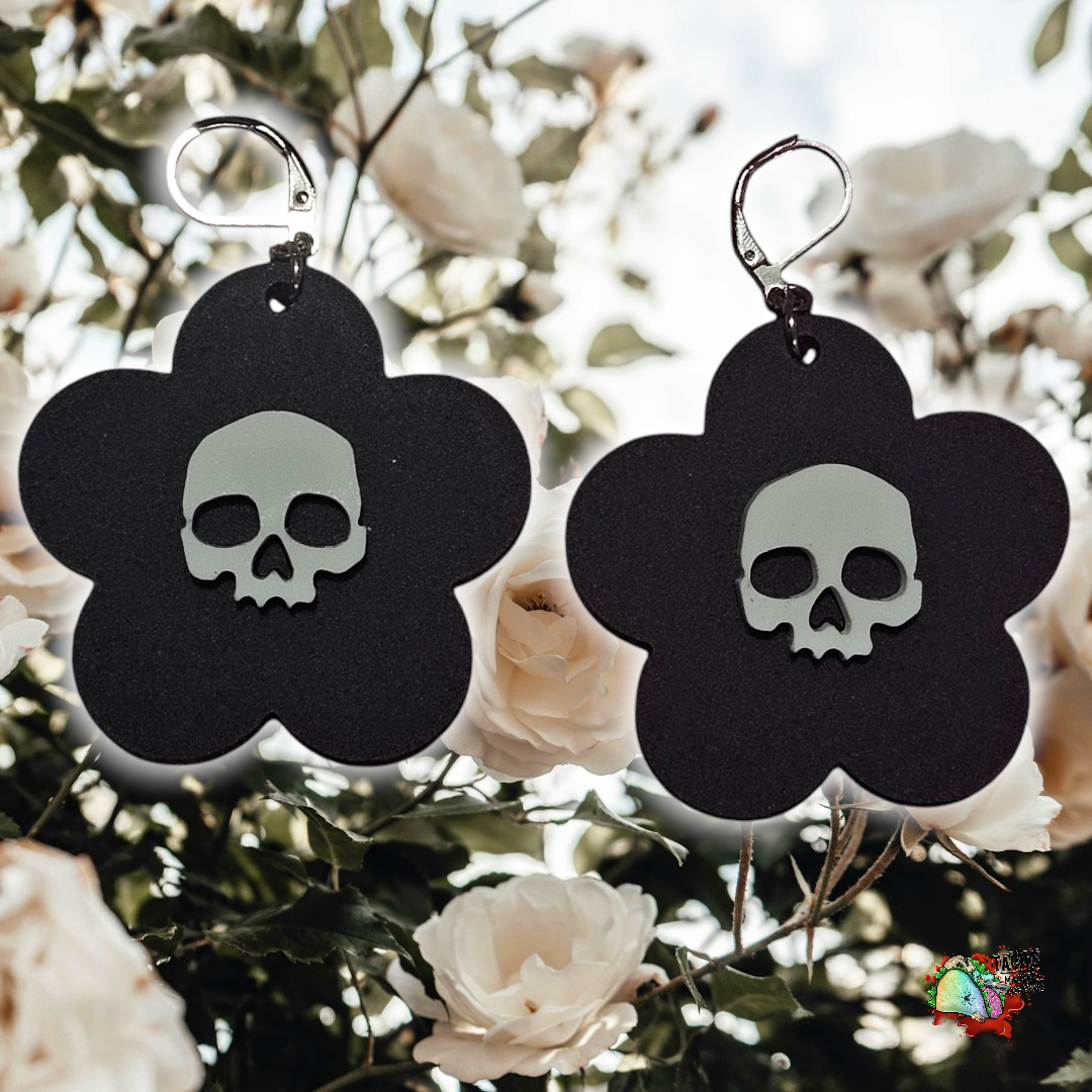Skull flower earrings