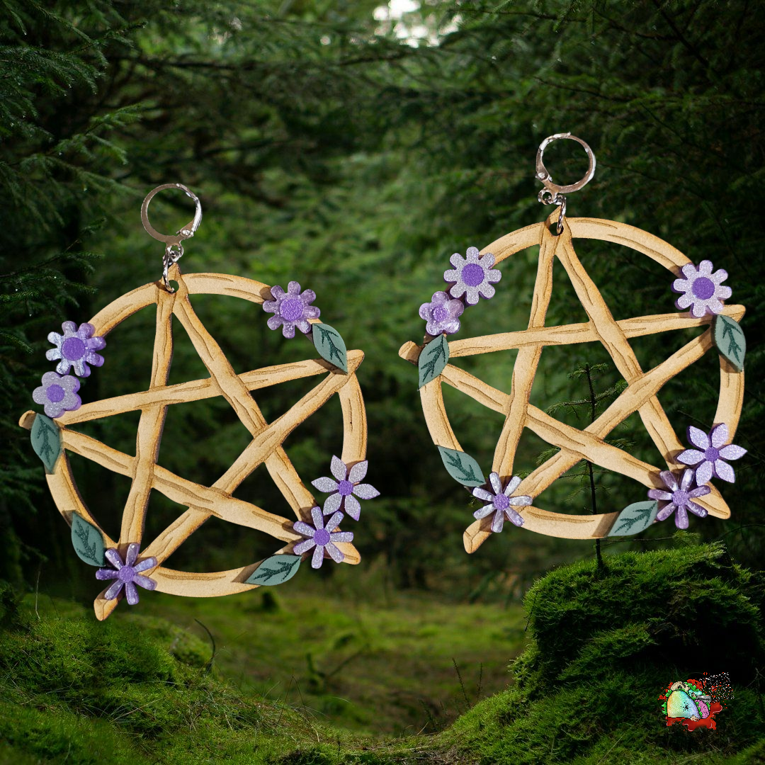 3" Floral pentagram earrings
