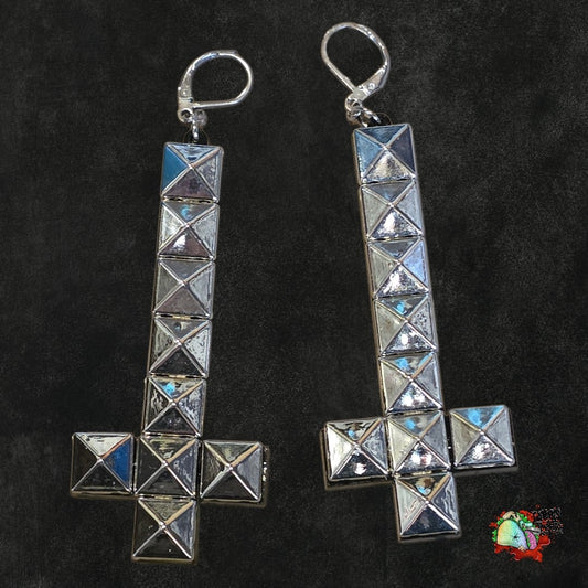 Inverted studded cross earrings